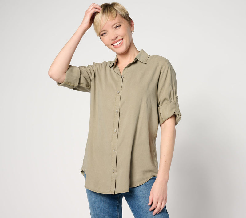 Side Stitch Button-Down Roll-Tab Tunic — View 10