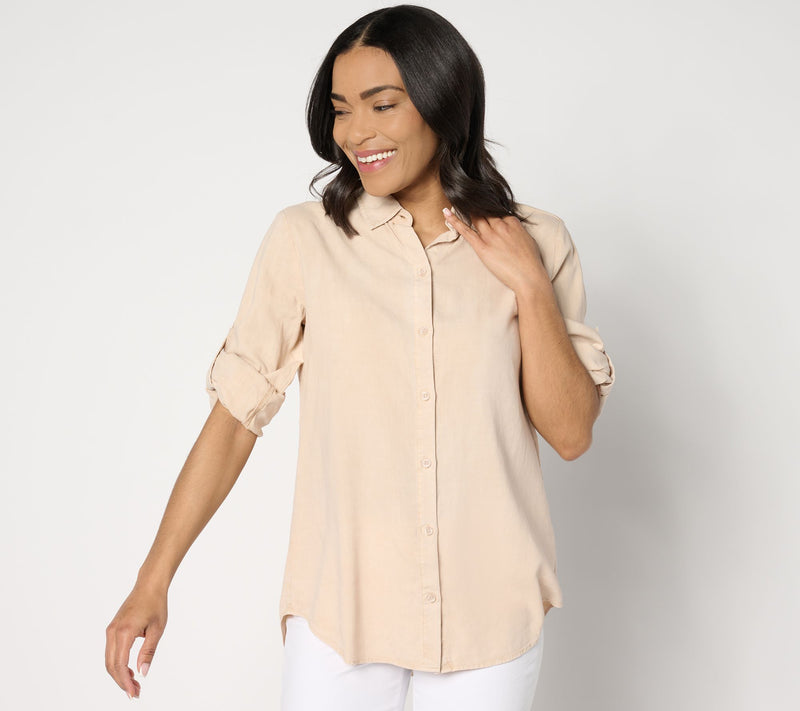 Side Stitch Button-Down Roll-Tab Tunic — View 11