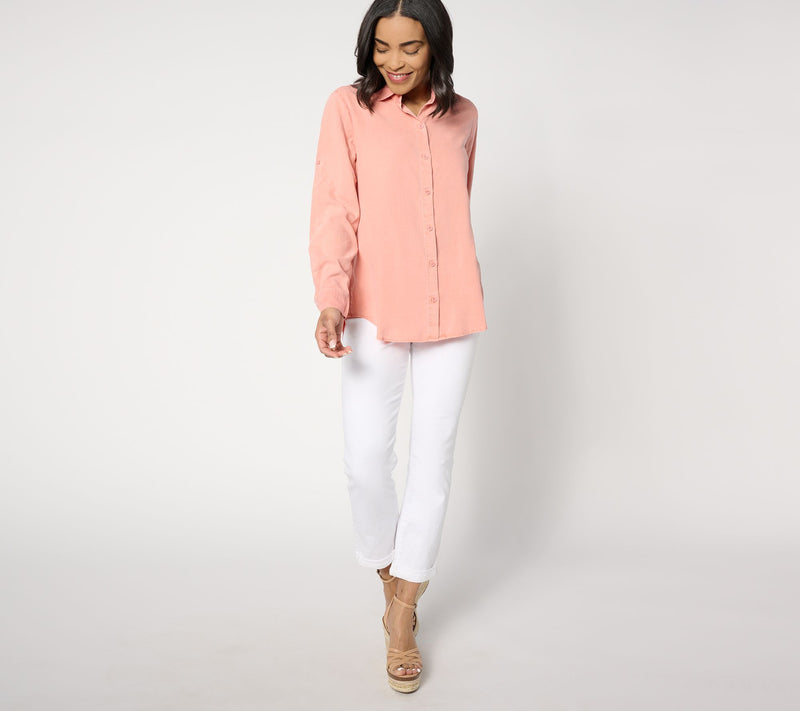Side Stitch Button-Down Roll-Tab Tunic — View 3