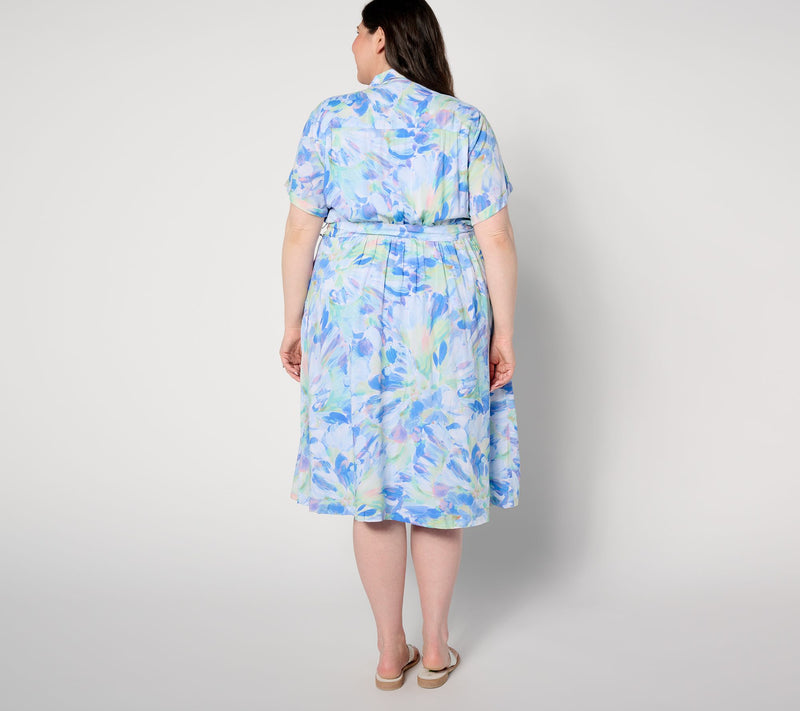 Side Stitch Short-Sleeve Button-Front Midi Dress - Aqua Bloom — View 2