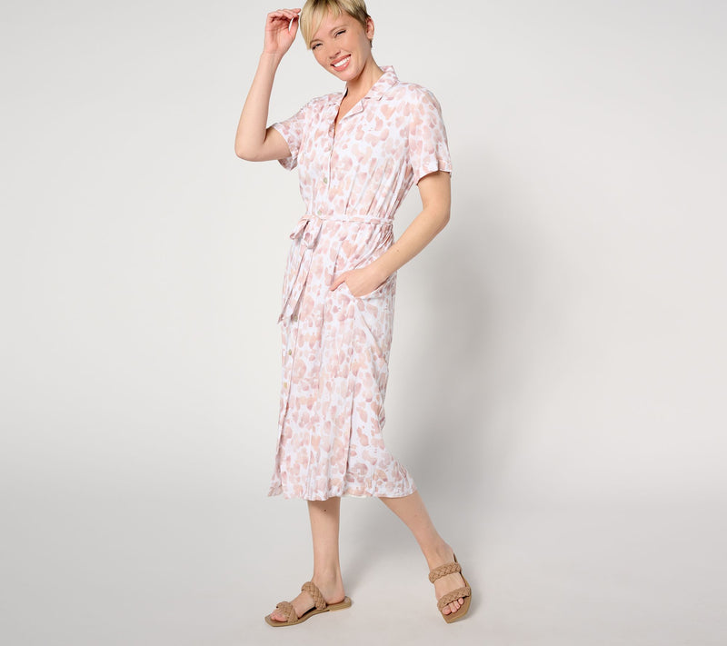 Side Stitch Short-Sleeve Button-Front Midi Dress - Mojave Spots — Main view