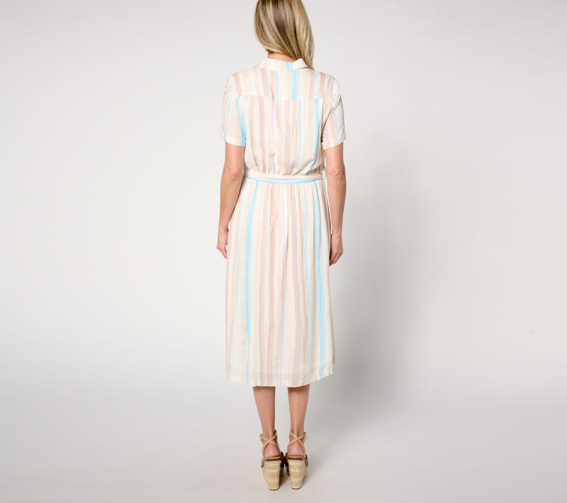 Side Stitch Short-Sleeve Button-Front Midi Dress - Desert Stripes — View 2