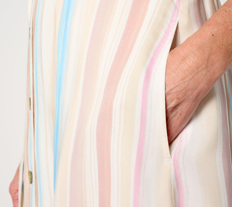 Side Stitch Short-Sleeve Button-Front Midi Dress - Desert Stripes — View 3