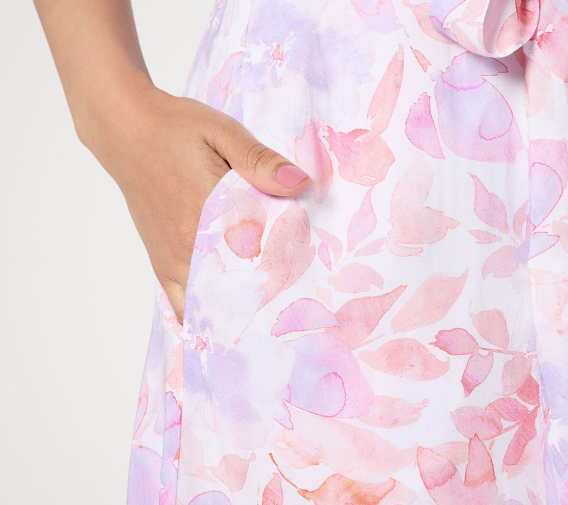 Side Stitch Short-Sleeve Button-Front Midi Dress - Peach Jardin — View 3