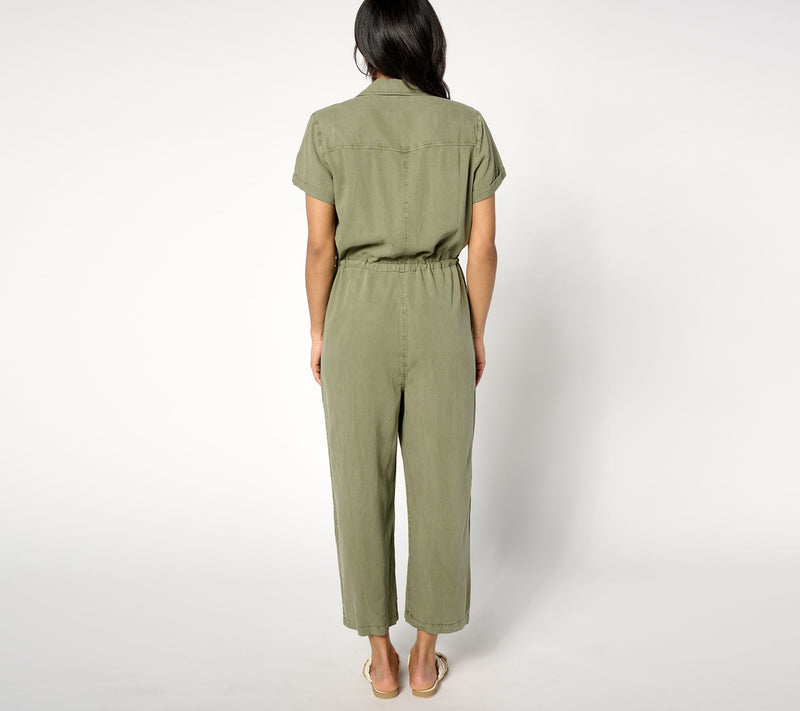 Side Stitch Short-Sleeve Wide-Leg Jumpsuit — View 2