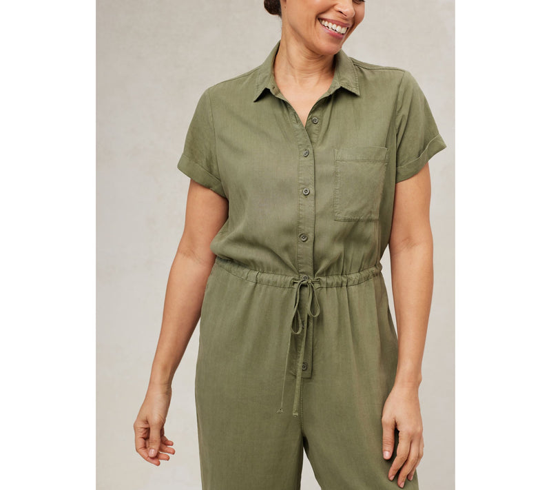 Side Stitch Short-Sleeve Wide-Leg Jumpsuit — View 8