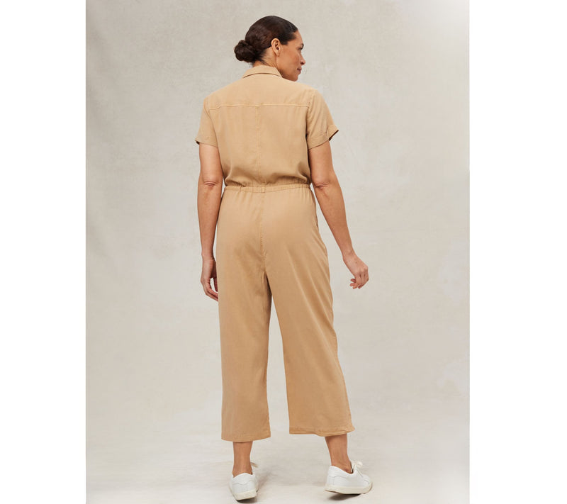 Side Stitch Short-Sleeve Wide-Leg Jumpsuit — View 5