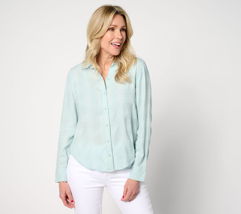 Side Stitch Long Sleeve Button Down Shirt — View 3