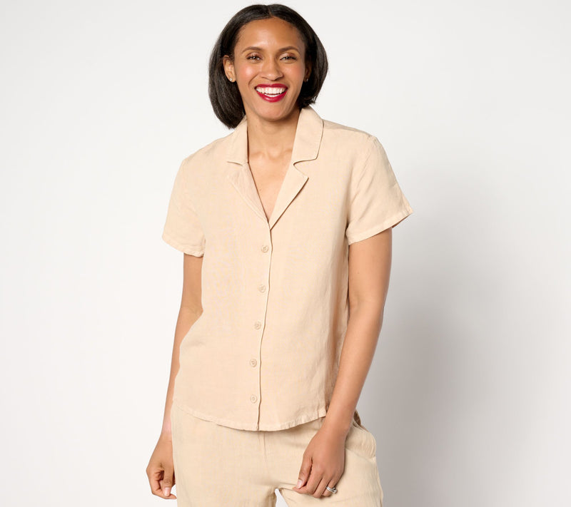 Side Stitch Short-Sleeve Notch Collar Shirt — View 7