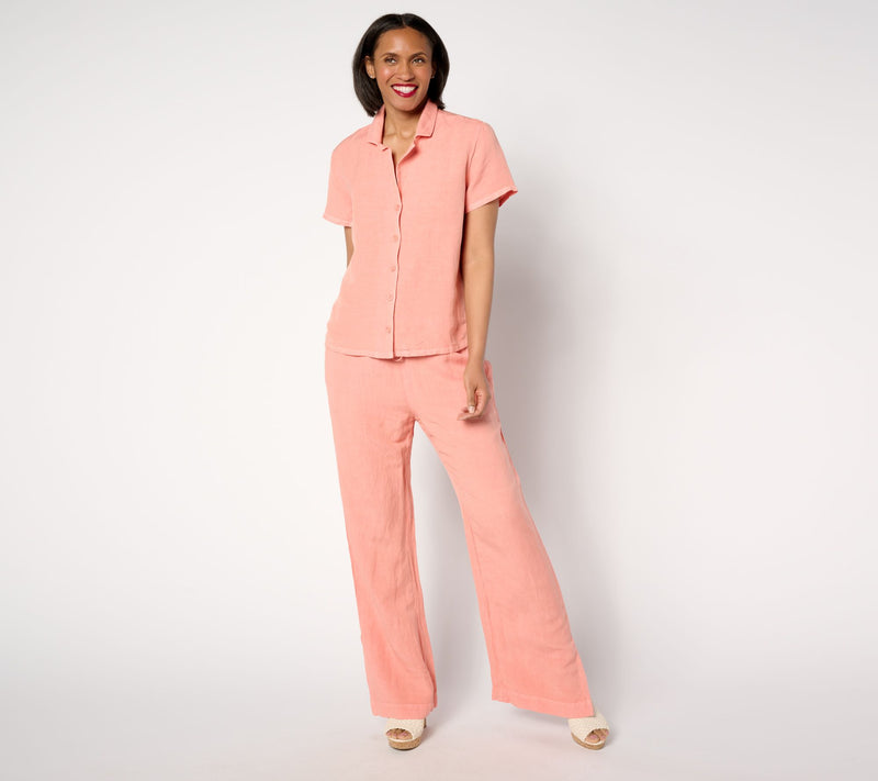 Side Stitch Ruffle Waist Wide-Leg Pant — View 9