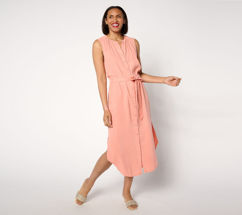 Side Stitch Sleeveless Tie Waist Shirt Dress — View 5