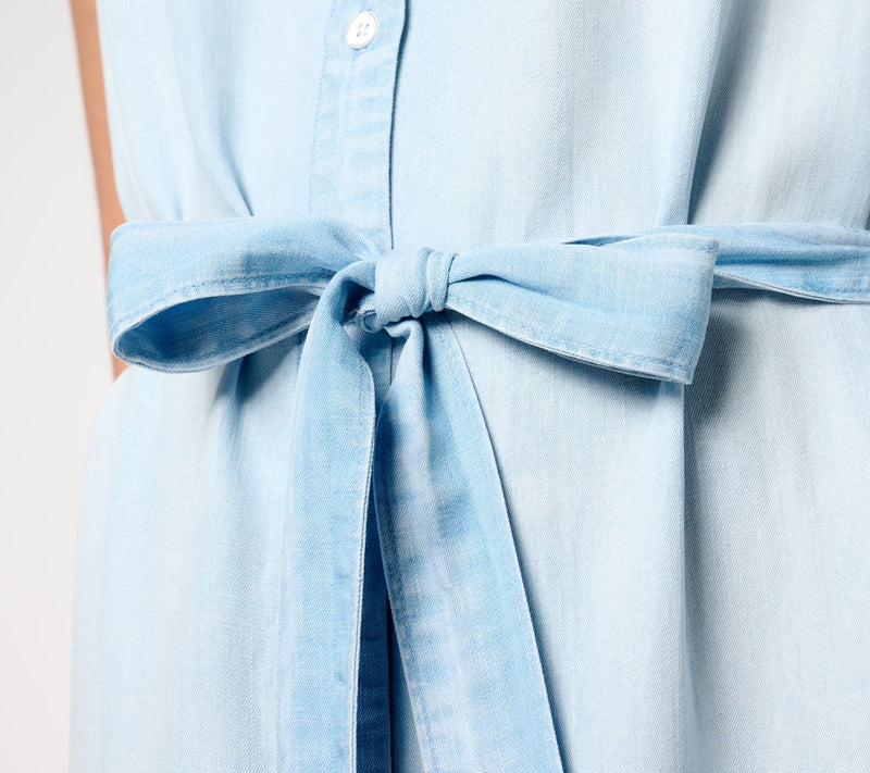 Side Stitch Sleeveless Tie Waist Shirt Dress - Crystal Cave — View 5