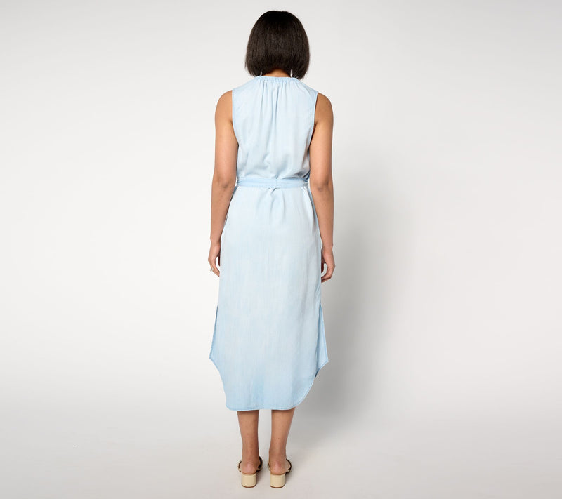 Side Stitch Sleeveless Tie Waist Shirt Dress - Crystal Cave — View 4