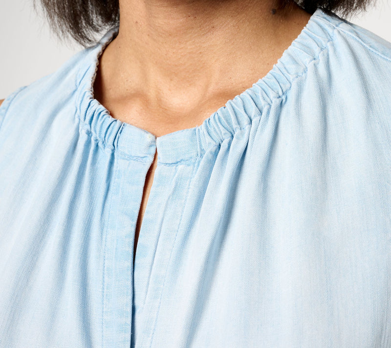 Side Stitch Sleeveless Tie Waist Shirt Dress - Crystal Cave — View 6