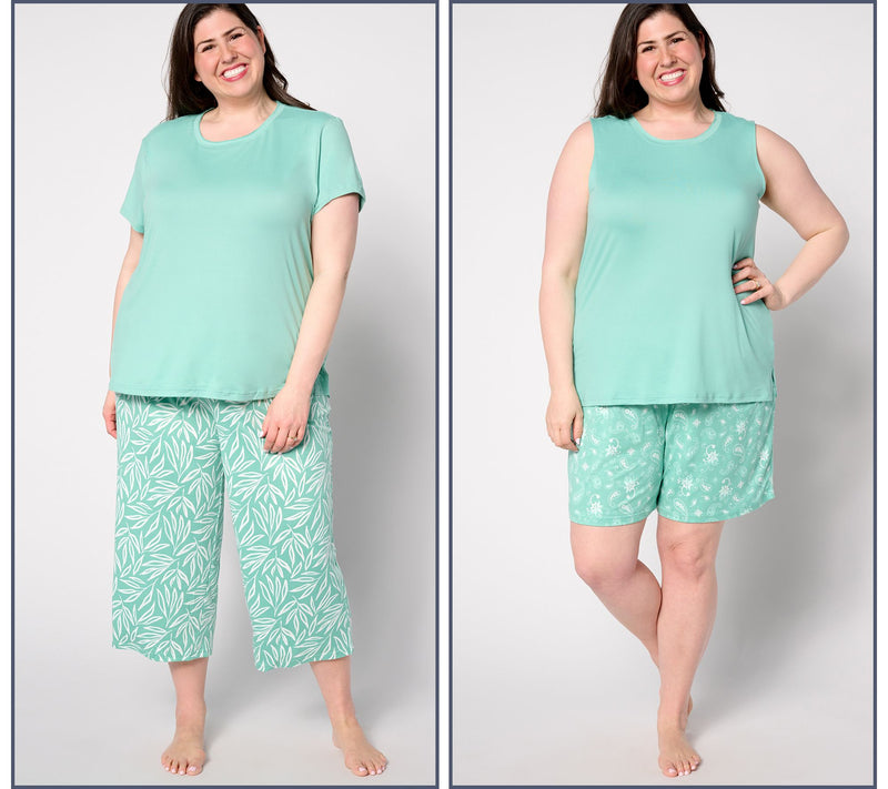 MUK LUKS Tall Cloud Knit Short, Capri, Tee, & Tank PJ Set — View 5
