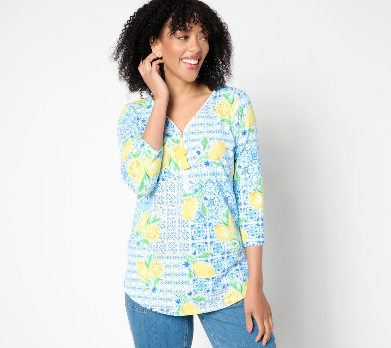 Belle by Kim Gravel Primabelle Knit Ciao Bella! Tassel Zip Top — View 9