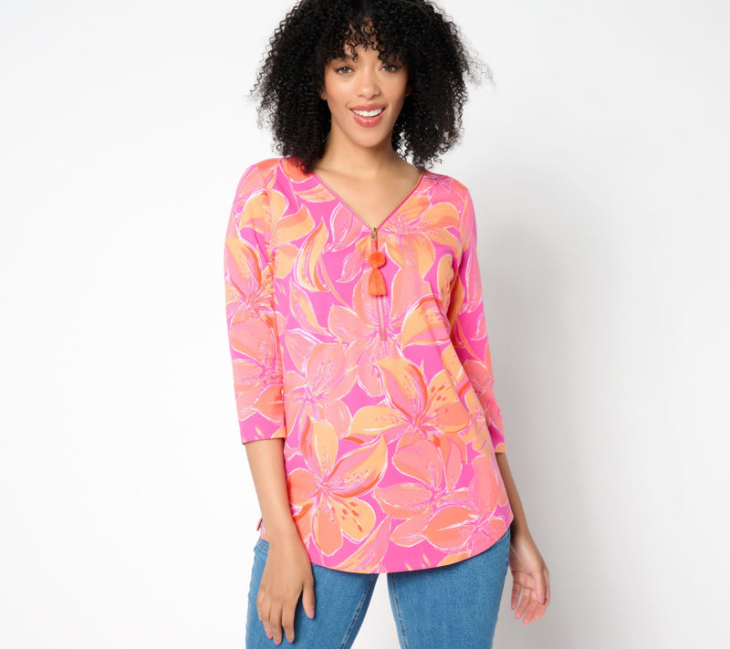 Belle by Kim Gravel Primabelle Knit Ciao Bella! Tassel Zip Top — View 5