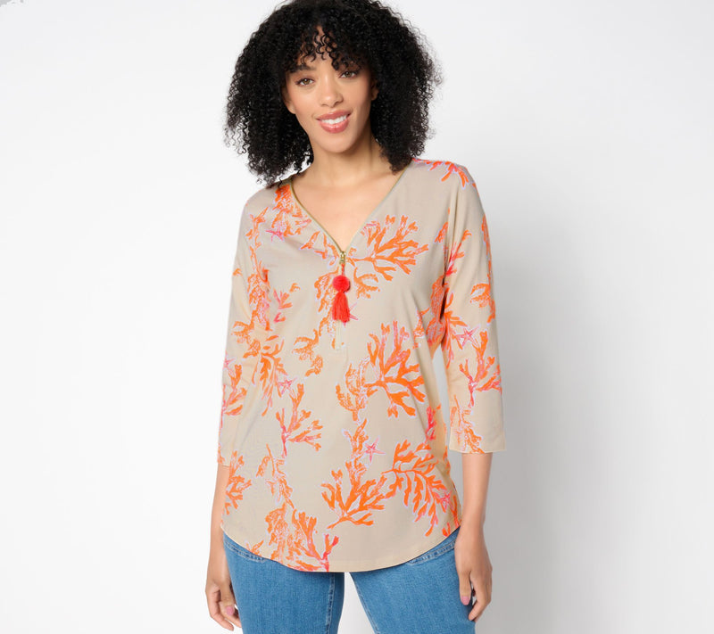 Belle by Kim Gravel Primabelle Knit Ciao Bella! Tassel Zip Top — Main view