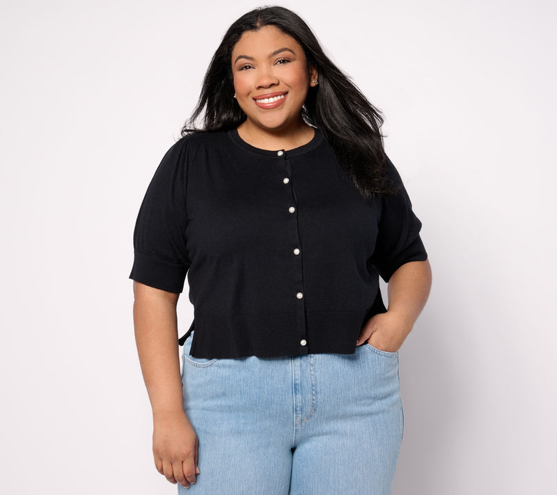 Isaac Mizrahi Live! Always Isaac Silk Blend Elbow Sleeve Cardigan — View 15