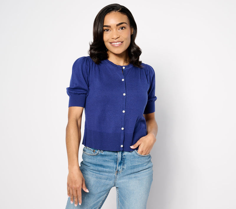 Isaac Mizrahi Live! Always Isaac Silk Blend Elbow Sleeve Cardigan — Main view
