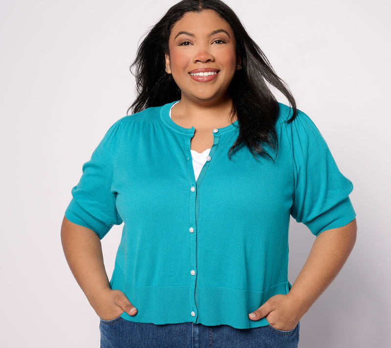 Isaac Mizrahi Live! Always Isaac Silk Blend Elbow Sleeve Cardigan — View 16