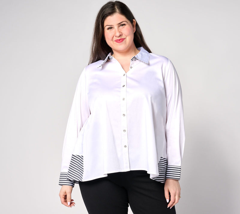 Women with Control Button Down Shirt with Stripe Detail — Main view