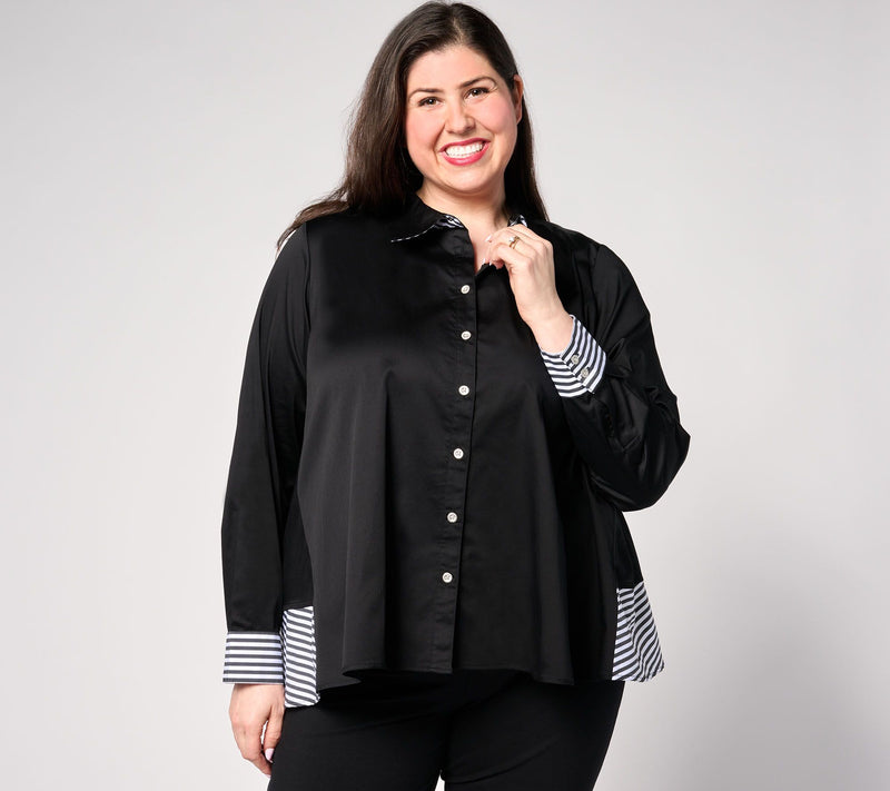 Women with Control Button Down Shirt with Stripe Detail — View 5