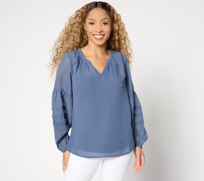 Denim & Co. Split V-Neck Blouse with Sleeve Detail — View 5