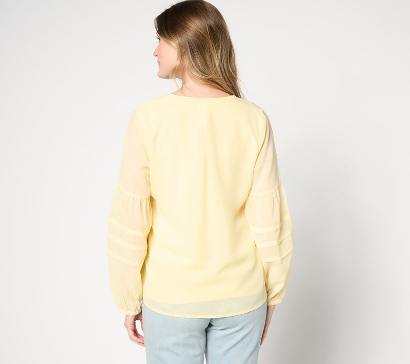 Denim & Co. Split V-Neck Blouse with Sleeve Detail — View 12