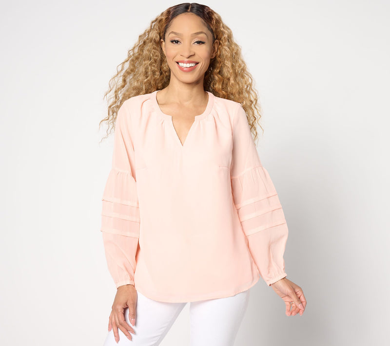 Denim & Co. Split V-Neck Blouse with Sleeve Detail — View 7