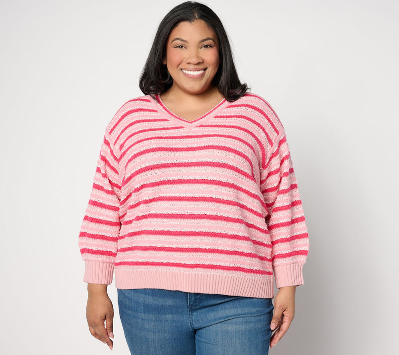 Isaac Mizrahi Live! 3/4 Sleeve Textured Multi Stripe Sweater — View 5