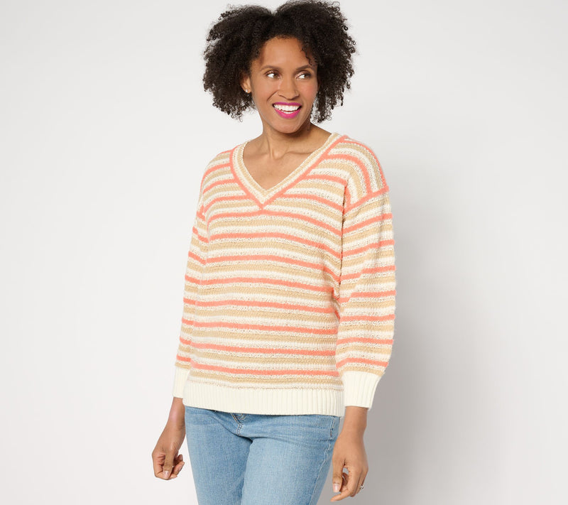 Isaac Mizrahi Live! 3/4 Sleeve Textured Multi Stripe Sweater — View 3