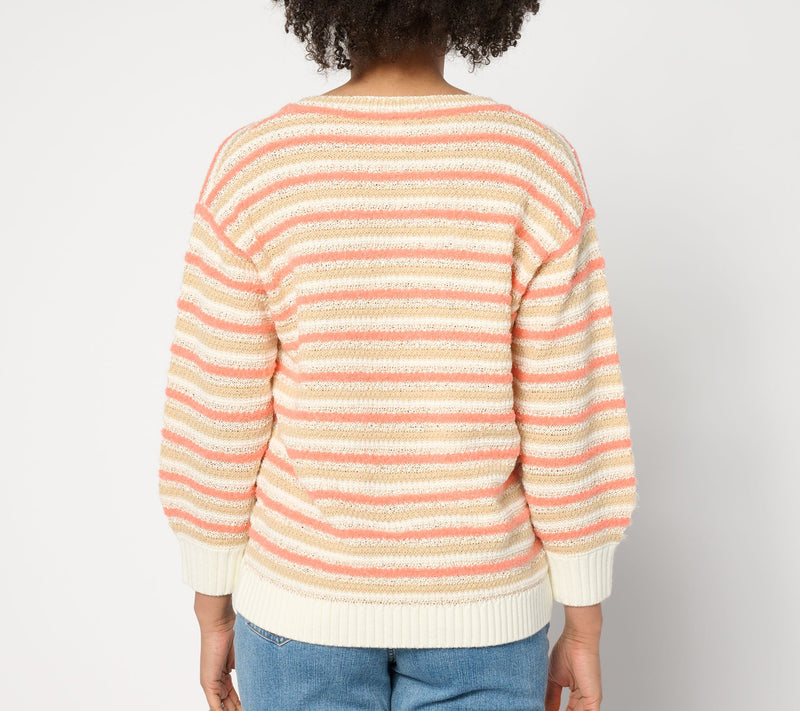 Isaac Mizrahi Live! 3/4 Sleeve Textured Multi Stripe Sweater — View 8