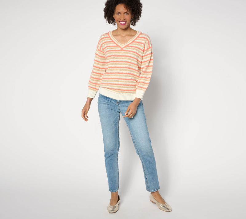 Isaac Mizrahi Live! 3/4 Sleeve Textured Multi Stripe Sweater — View 9