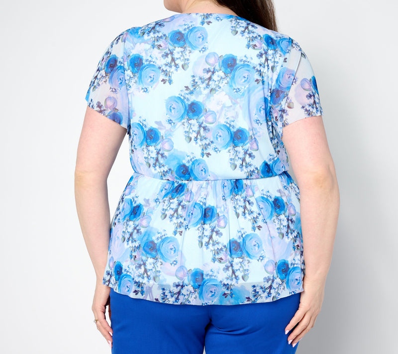 Isaac Mizrahi Live! Always Isaac Stretch Mesh Printed Top — View 8