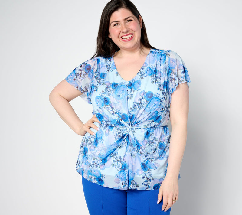 Isaac Mizrahi Live! Always Isaac Stretch Mesh Printed Top — Main view