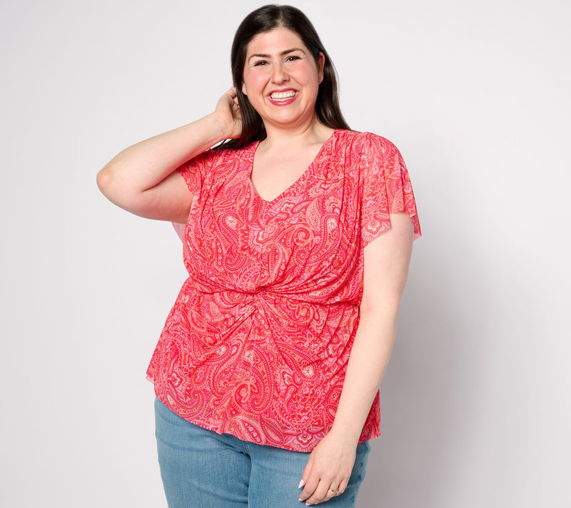Isaac Mizrahi Live! Always Isaac Stretch Mesh Printed Top — View 5