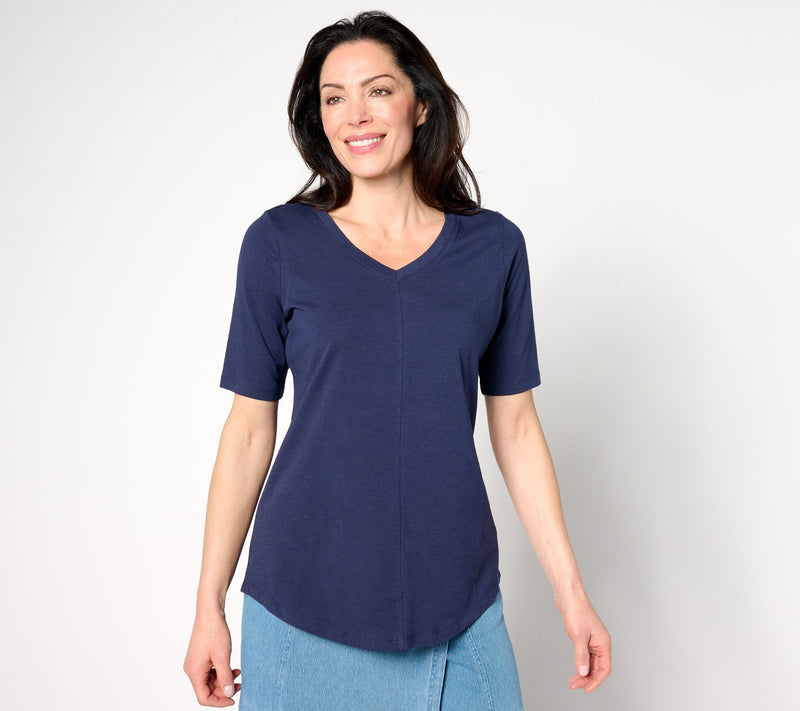 Denim & Co. Essentials Reg Favorite Jersey Elbow Sleeve V-Neck Tunic — View 11