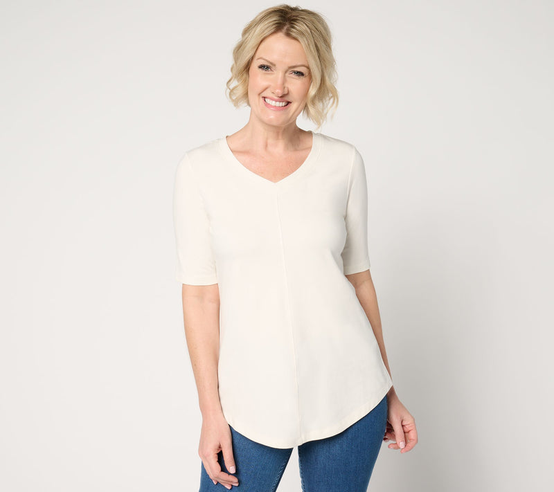 Denim & Co. Essentials Reg Favorite Jersey Elbow Sleeve V-Neck Tunic — View 25