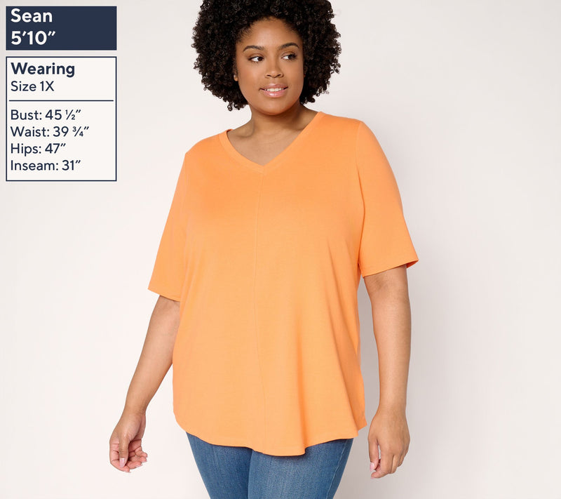 Denim & Co. Essentials Reg Favorite Jersey Elbow Sleeve V-Neck Tunic — View 14