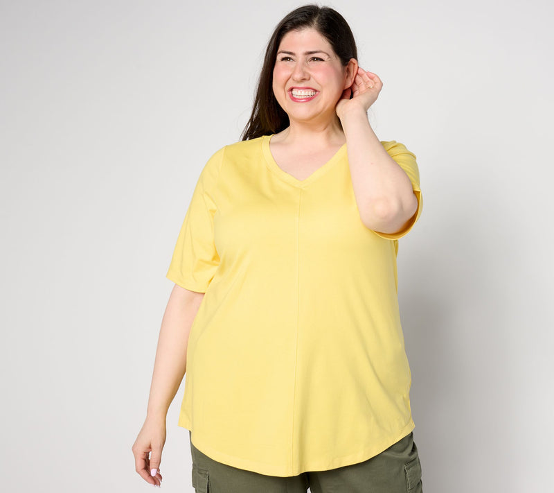 Denim & Co. Essentials Reg Favorite Jersey Elbow Sleeve V-Neck Tunic — View 3