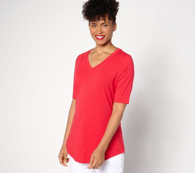 Denim & Co. Essentials Reg Favorite Jersey Elbow Sleeve V-Neck Tunic — View 13