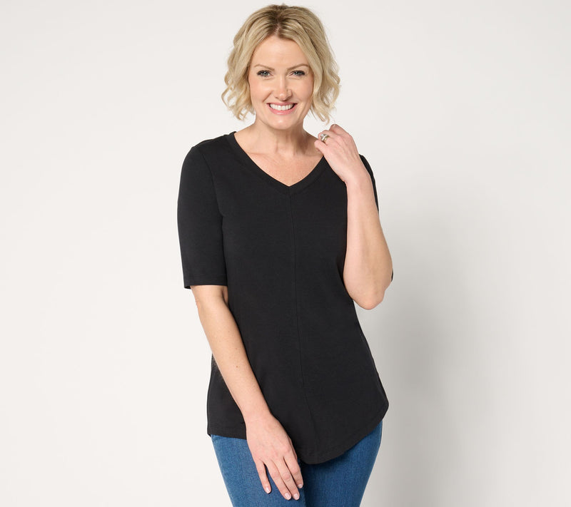 Denim & Co. Essentials Pet Favorite Jersey Elbow Sleeve V-Neck Tunic — View 20