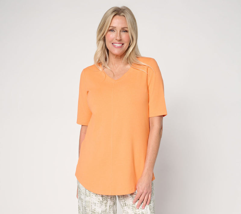 Denim & Co. Essentials Pet Favorite Jersey Elbow Sleeve V-Neck Tunic — View 28