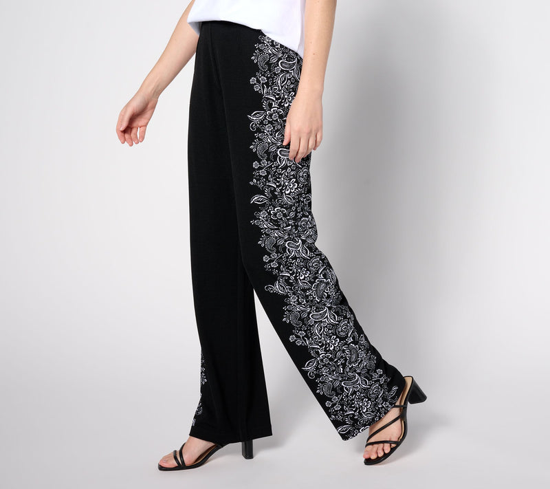 Isaac Mizrahi Live! Petite Pebble Knit Placement Print Wide Leg Pants — View 5