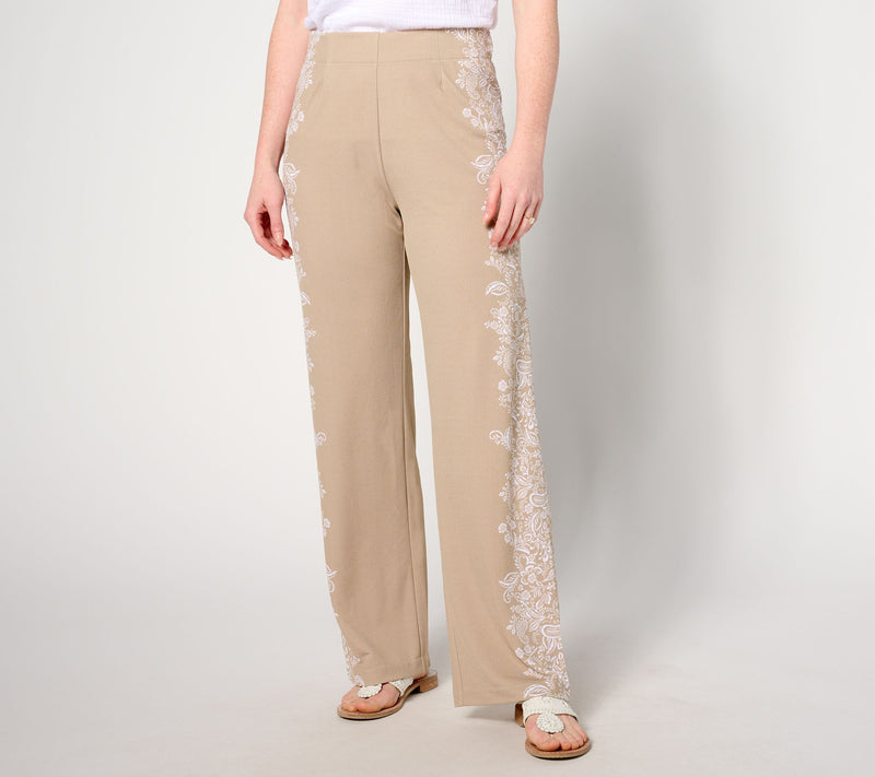 Isaac Mizrahi Live! Petite Pebble Knit Placement Print Wide Leg Pants — View 9