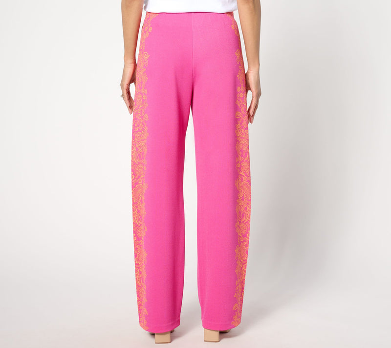 Isaac Mizrahi Live! Tall Pebble Knit Placement Print Wide-Leg Pants — View 5