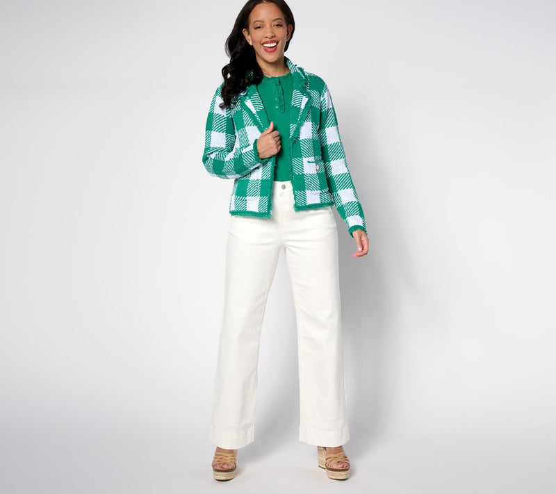 Isaac Mizrahi Live! Gingham Sweater Cardigan w/ Patch Pockets — View 11