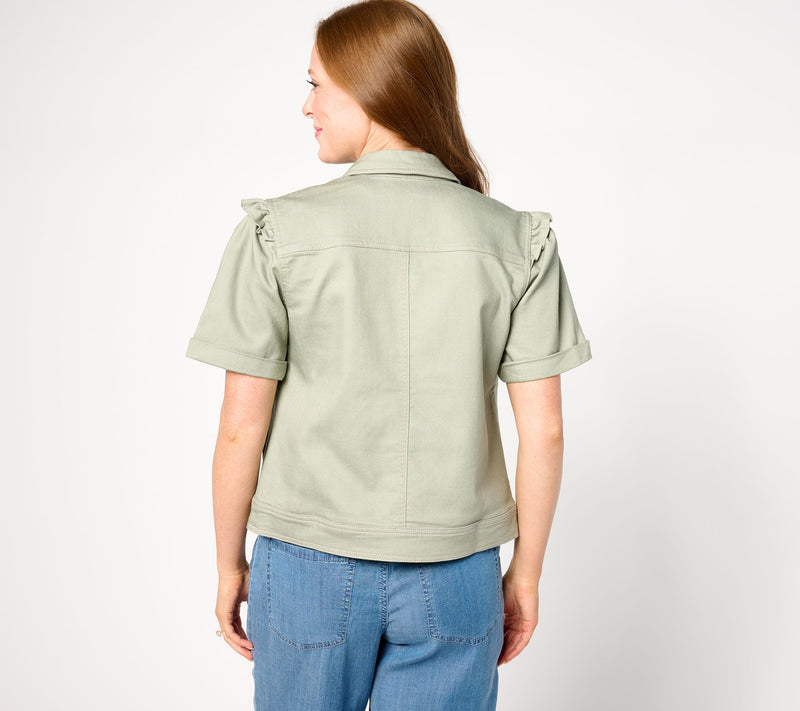 AnyBody Color Short Sleeve Denim Jacket — View 10