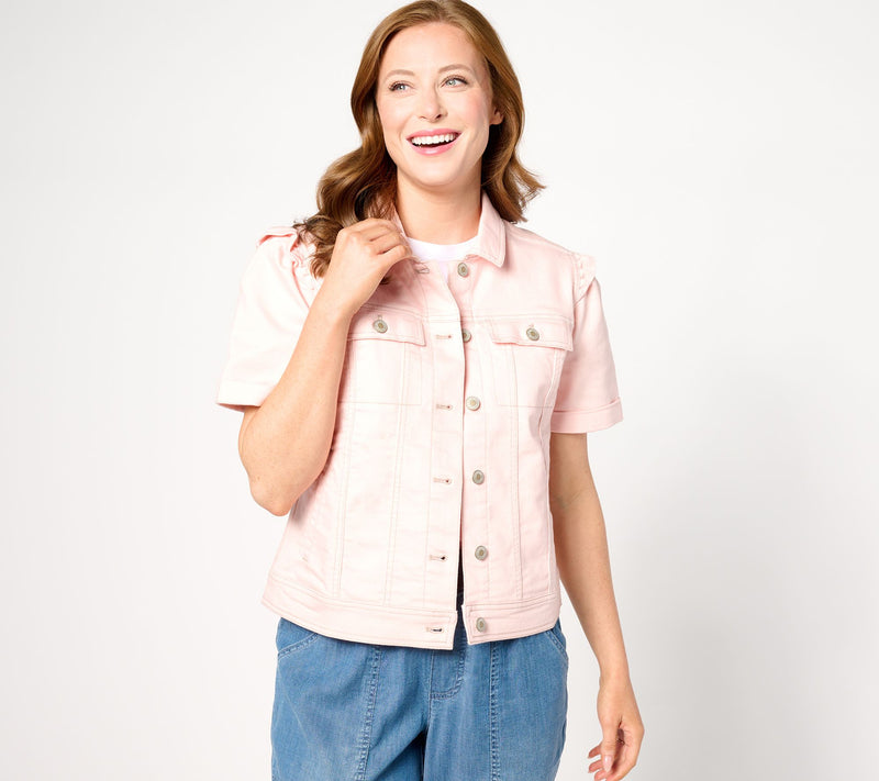AnyBody Color Short Sleeve Denim Jacket — View 3
